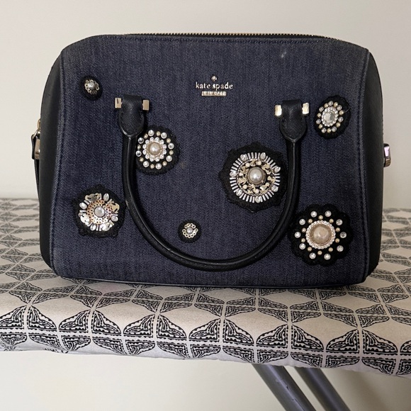 Kate Spade Black and Gray Satchel with Embellishments